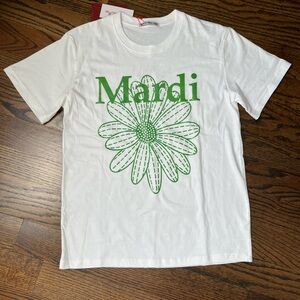 New Mardi Mercredi Women Classic Tshirts White and Green Tee w Floral Design